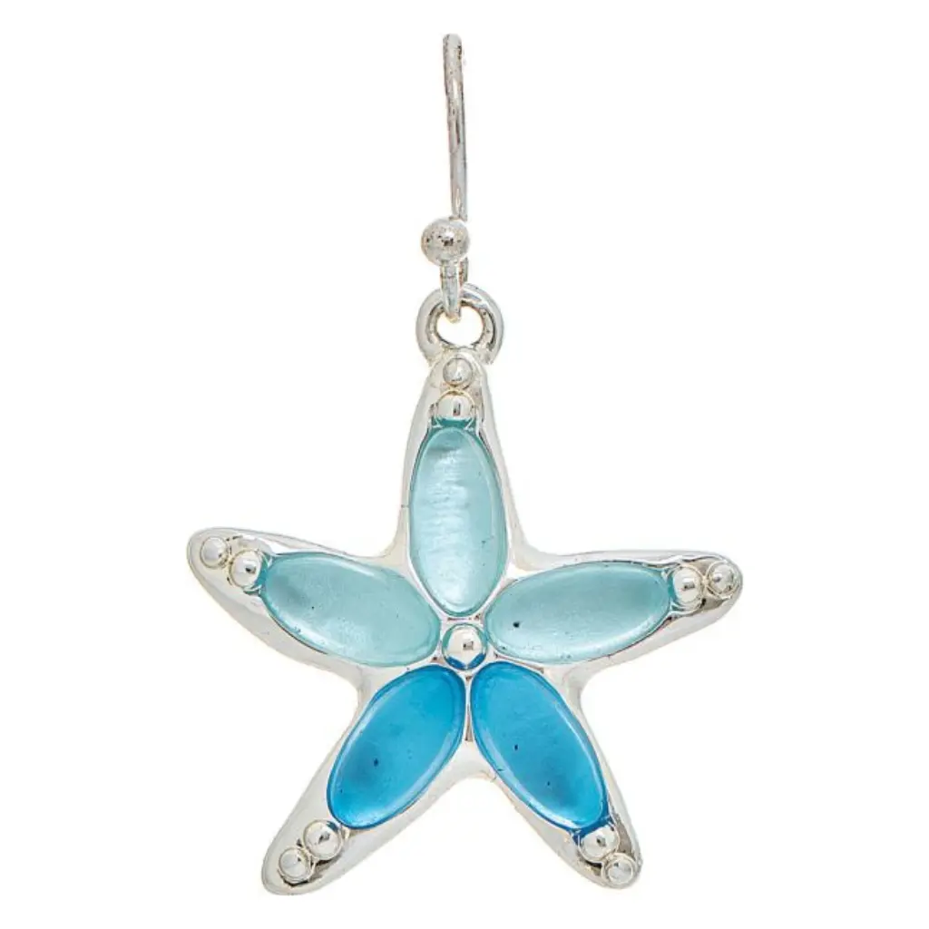 Rain Jewelry : Silver Hues of Blue Inlaid Enamel Starfish Earrings