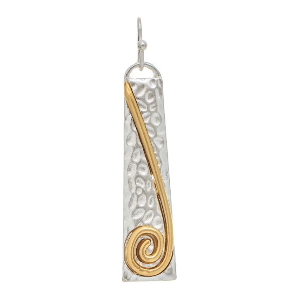 Rain Jewelry : Silver Textured Bar Gold Curl Line Earring