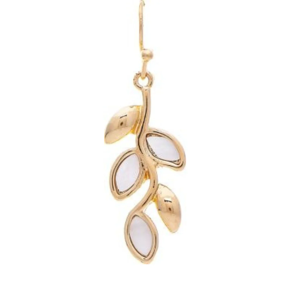 Rain Jewelry : White Shell Inlay Leafy Earring