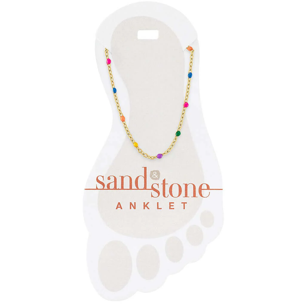 Sand & Stone : Petite Rainbow Beaded Chain Anklet - Gold