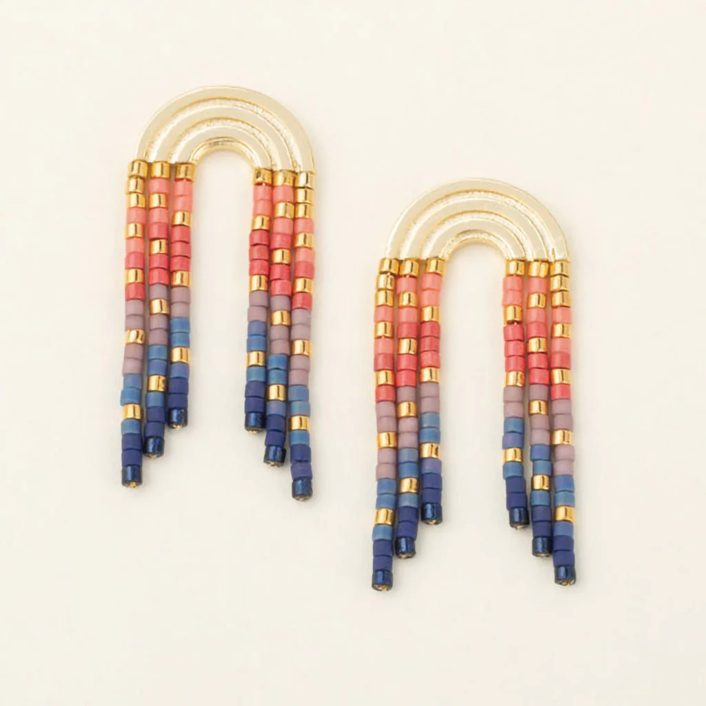 Scout Curated Wears : Chromacolor Miyuki Rainbow Fringe Earrings - Multi/Gold - Image 2