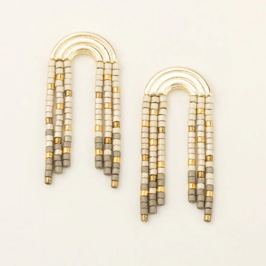 Scout Curated Wears : Chromacolor Miyuki Rainbow Fringe Earring - Pewter Multi/Gold - Image 2