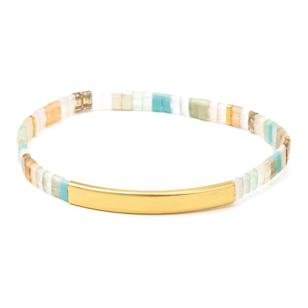 Scout Curated Wears : Good Karma Miyuki Bracelet - "One Of A Kind" - Mint/Peach/Gold