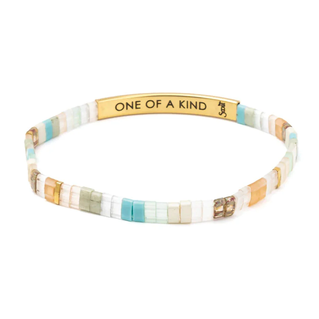 Scout Curated Wears : Good Karma Miyuki Bracelet - "One Of A Kind" - Mint/Peach/Gold - Image 2