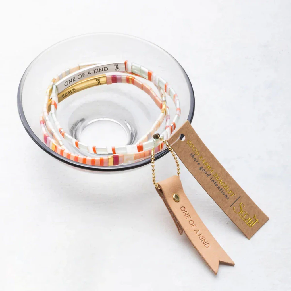 Scout Curated Wears : Good Karma Miyuki Bracelet - "One Of A Kind" - Mint/Peach/Gold - Image 3