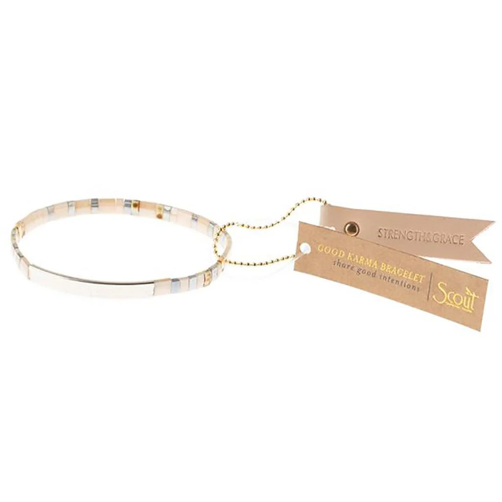 Scout Curated Wears : Good Karma Miyuki Bracelet - "Strength & Grace" - Ivory/Silver