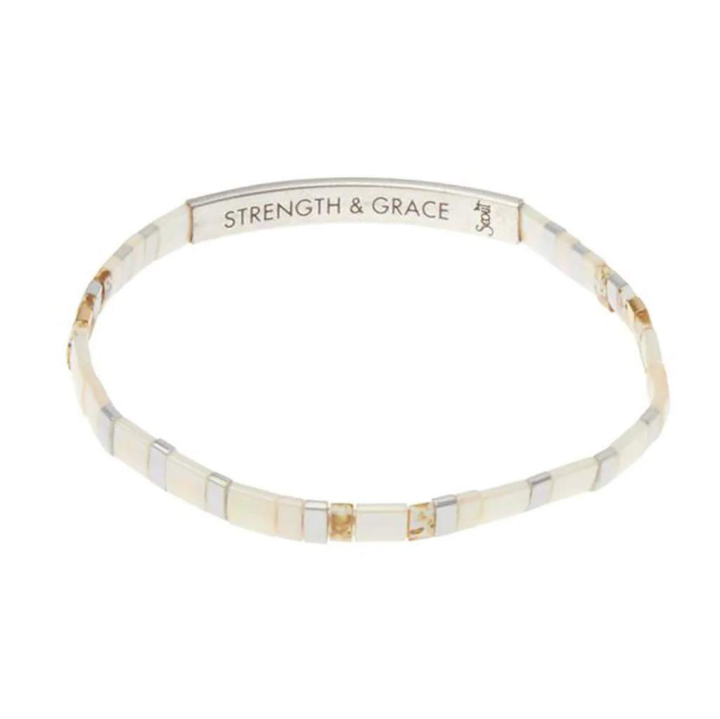 Scout Curated Wears : Good Karma Miyuki Bracelet - "Strength & Grace" - Ivory/Silver - Image 2