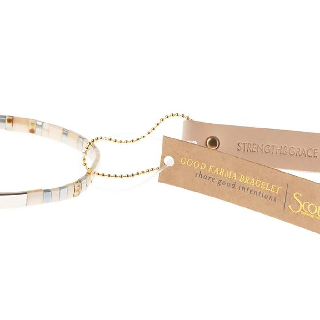Scout Curated Wears : Good Karma Miyuki Bracelet - "Strength & Grace" - Ivory/Silver - Image 3