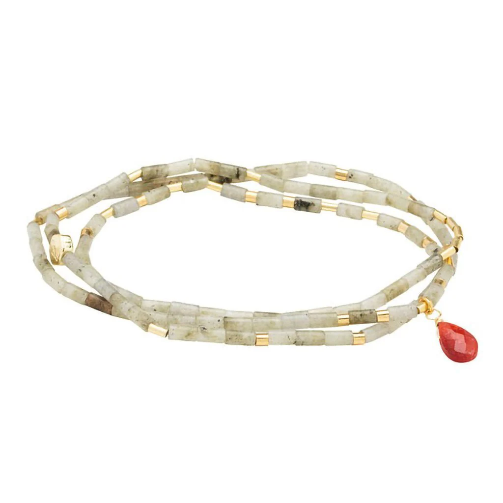Scout Curated Wears : Teardrop Stone Wrap Labradorite/Fuchsia/Gold - Stone of Magic - Image 2
