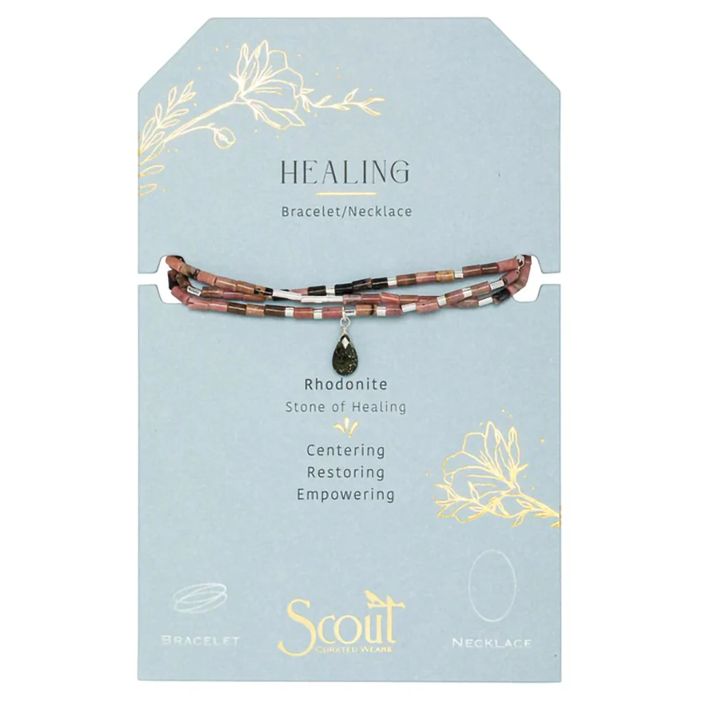 Scout Curated Wears : Teardrop Stone Wrap Rhodonite/Pyrite/Silver - Stone of Healing