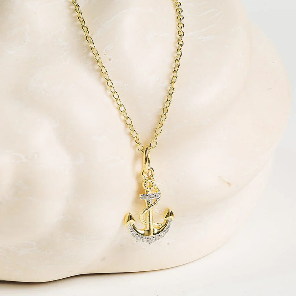Shanore : 14kt Gold Vermeil white Sapphire anchor Necklace - Image 3