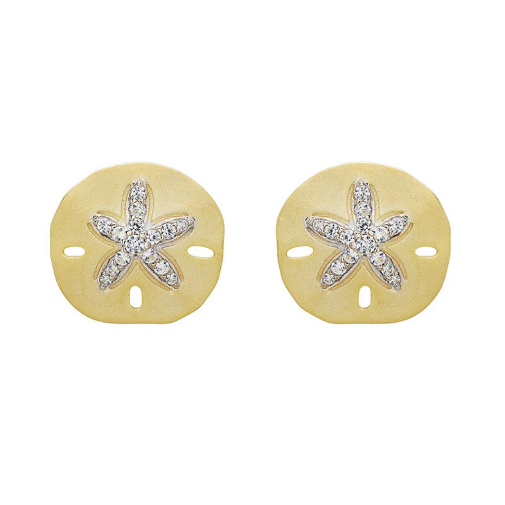 Shanore : 14kt Gold Vermeil White Sapphire Sand Dollar Earrings