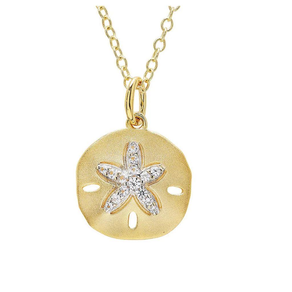 Shanore : 14kt Gold Vermeil White Sapphire Sand Dollar Necklace