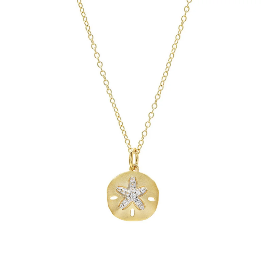 Shanore : 14kt Gold Vermeil White Sapphire Sand Dollar Necklace - Image 2