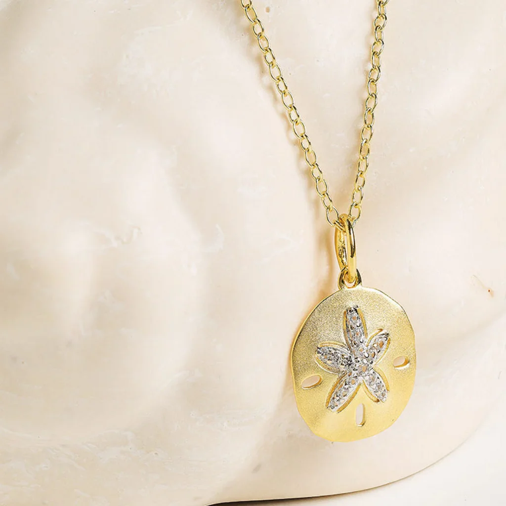 Shanore : 14kt Gold Vermeil White Sapphire Sand Dollar Necklace - Image 3