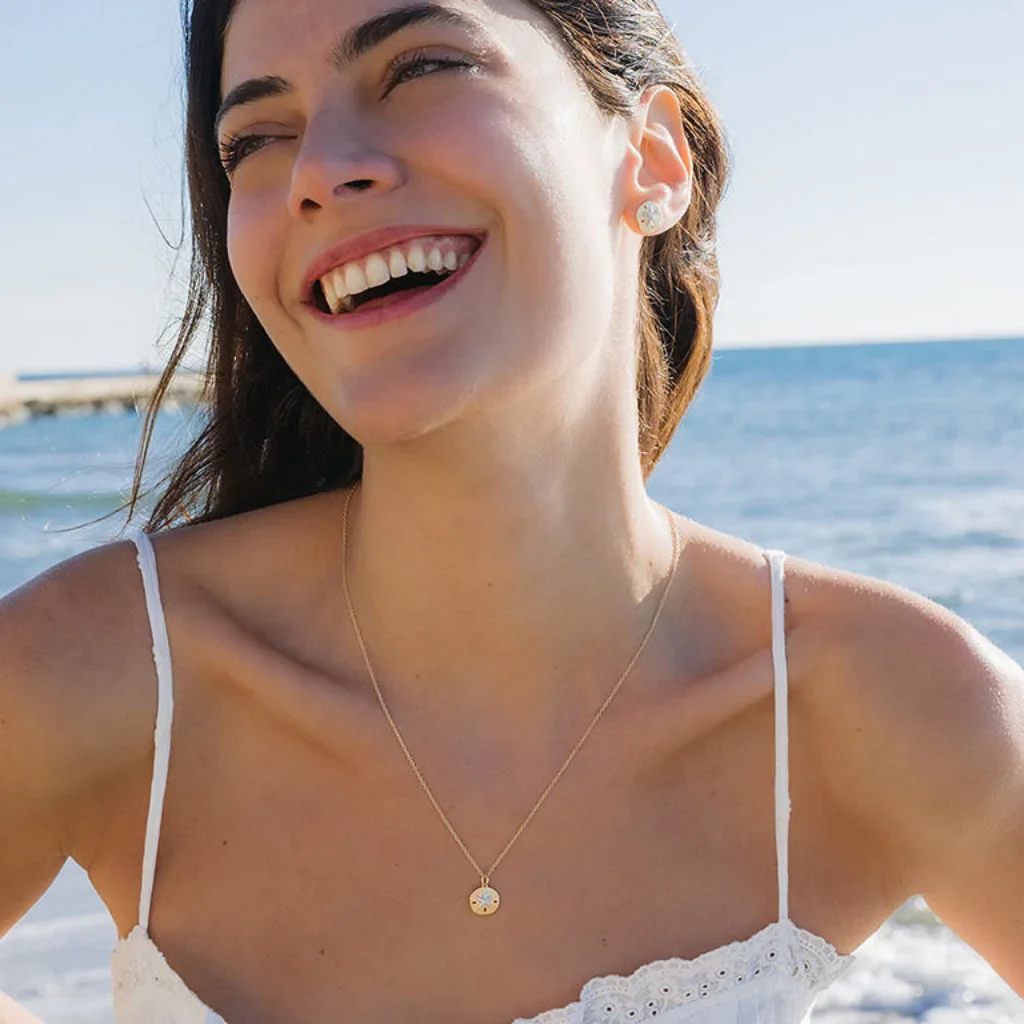 Shanore : 14kt Gold Vermeil White Sapphire Sand Dollar Necklace - Image 4