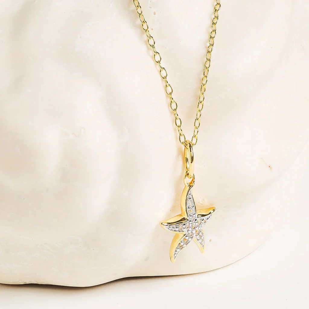 Shanore : 14kt Gold Vermeil white Sapphire Star Fish Necklace - Image 3