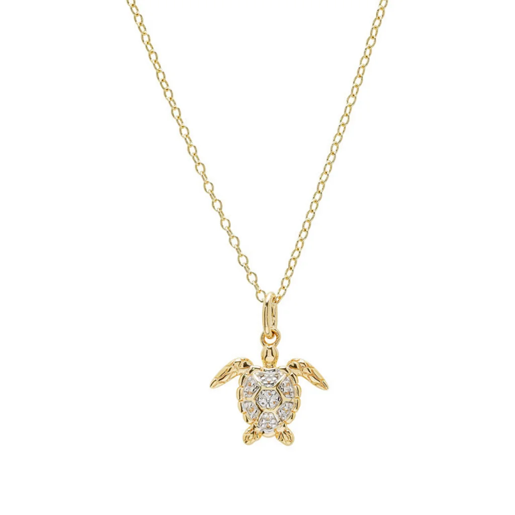 Shanore : 14kt Gold Vermeil white Sapphire Turtle Necklace - Image 2