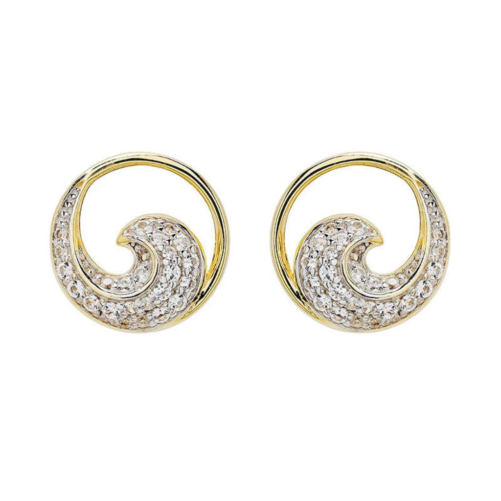 Shanore : 14kt Gold Vermeil white Sapphire Wave Earrings