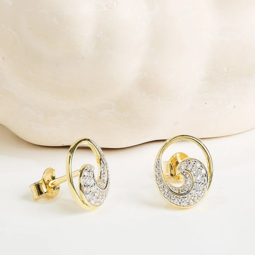 Shanore : 14kt Gold Vermeil white Sapphire Wave Earrings - Image 3