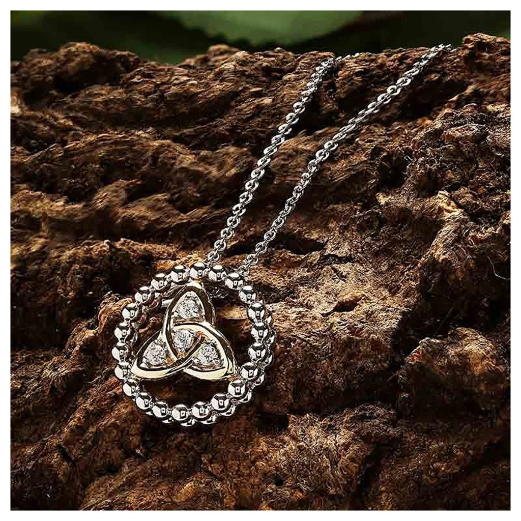 Shanore : Sterlin Silver CZ Trinity Knot Necklace with Gold Plate - Image 2