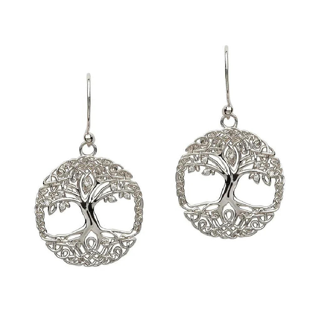 Shanore : Sterling Silver Tree of Life CZ Earrings