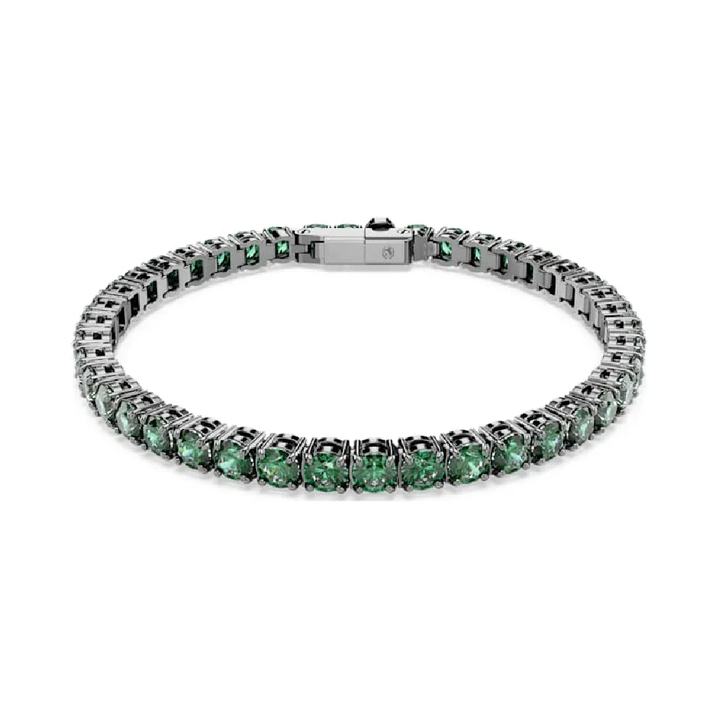 Swarovski : Green Ruthenium Plated Tennis Bracelet