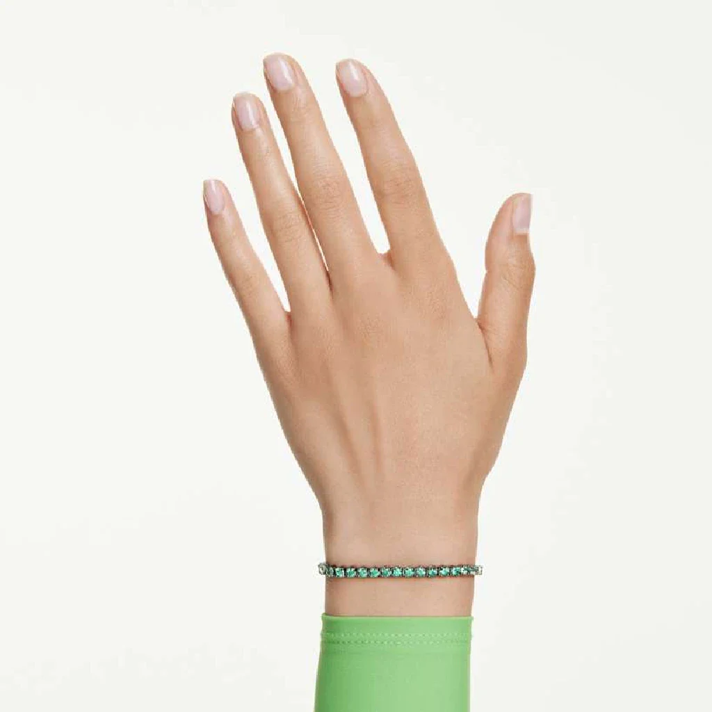 Swarovski : Green Ruthenium Plated Tennis Bracelet - Image 4