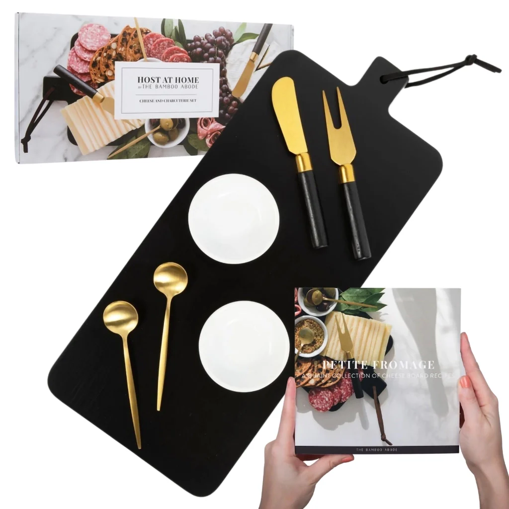 The Bamboo Abode : 7 Piece Black Charcuterie Board Gift Set