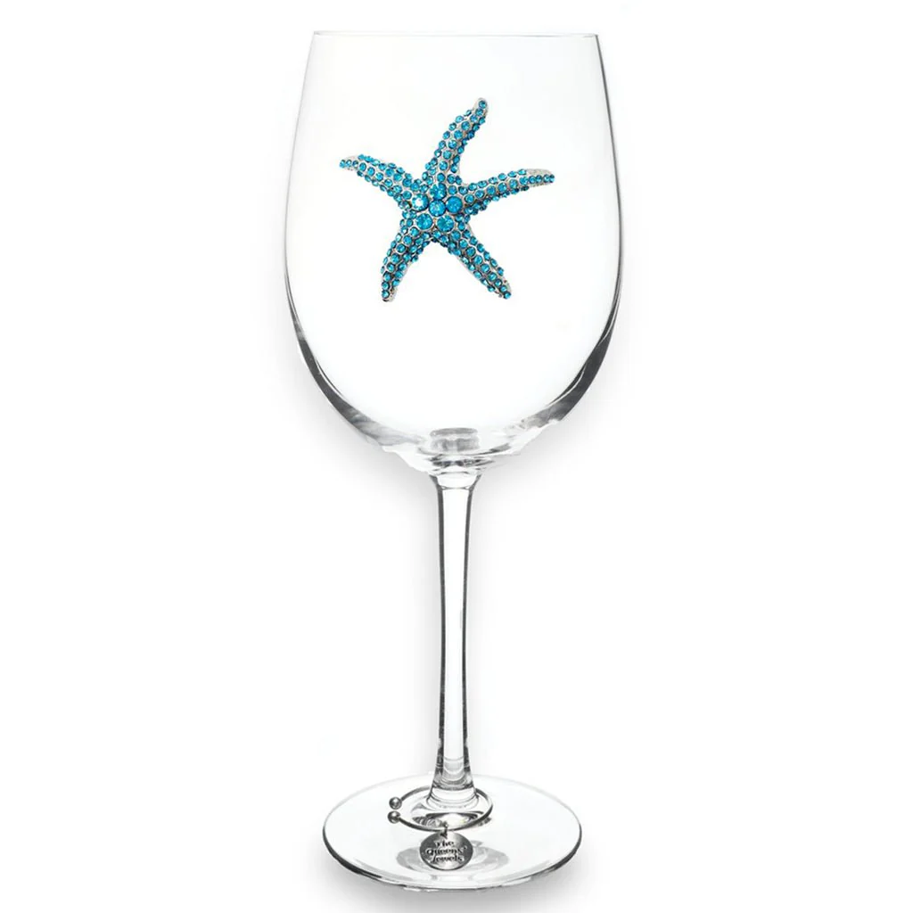 The Queens' Jewels : Blue Starfish Jeweled Stemmed Wine Glass