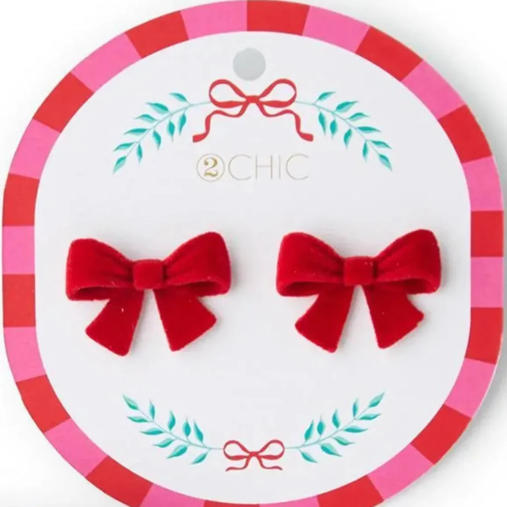 Two's Company : Holiday Velvet Bow Earrings - Image 3