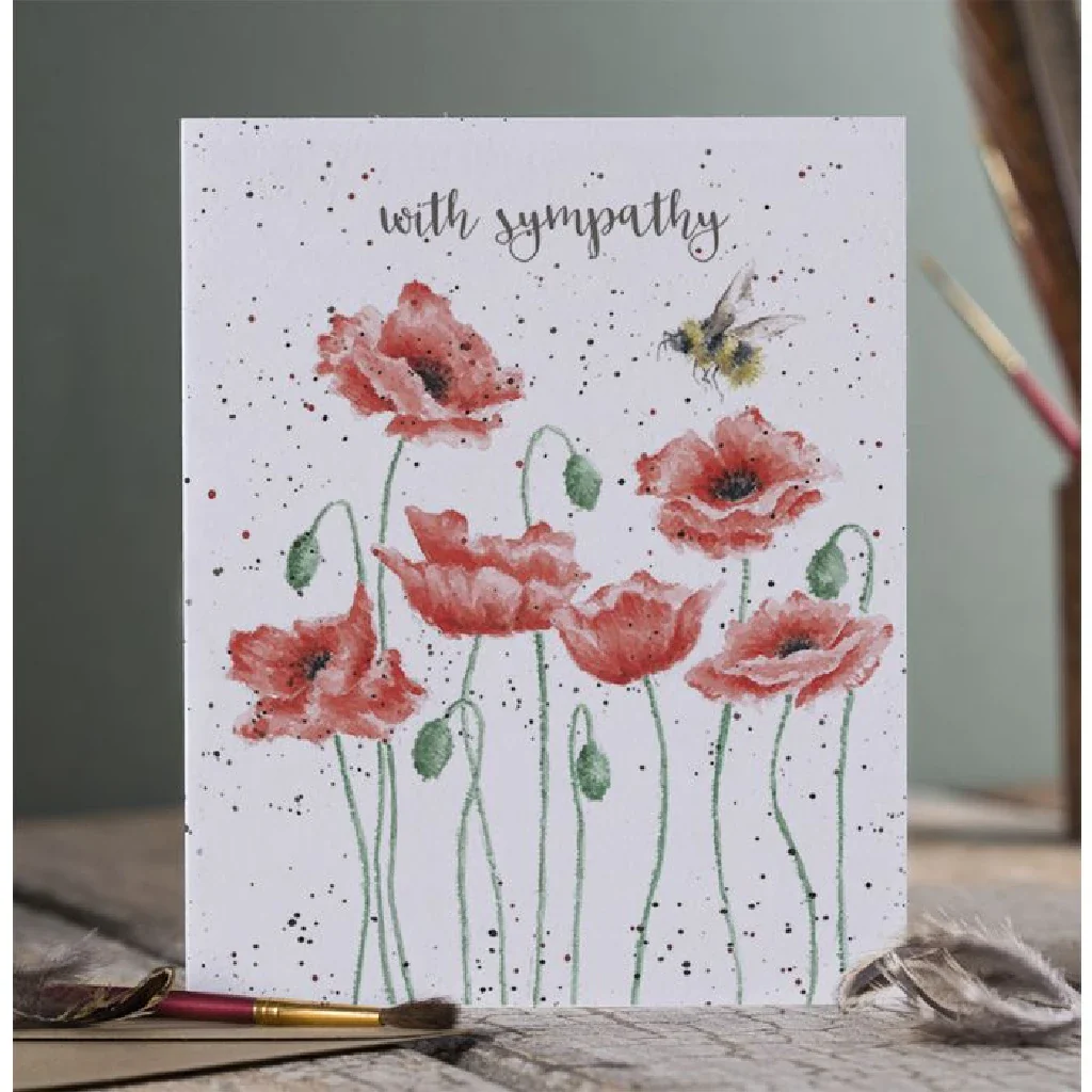 Wrendale: Poppies and Bee Sympathy Greeting Card - Image 2