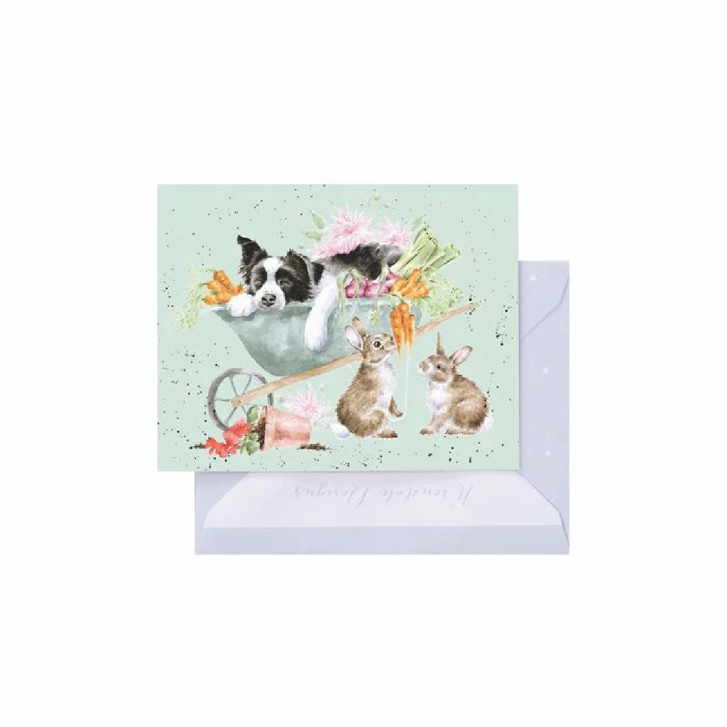 Wrendale : Sleeping on the Job' Border Collie and Rabbit Gift Card
